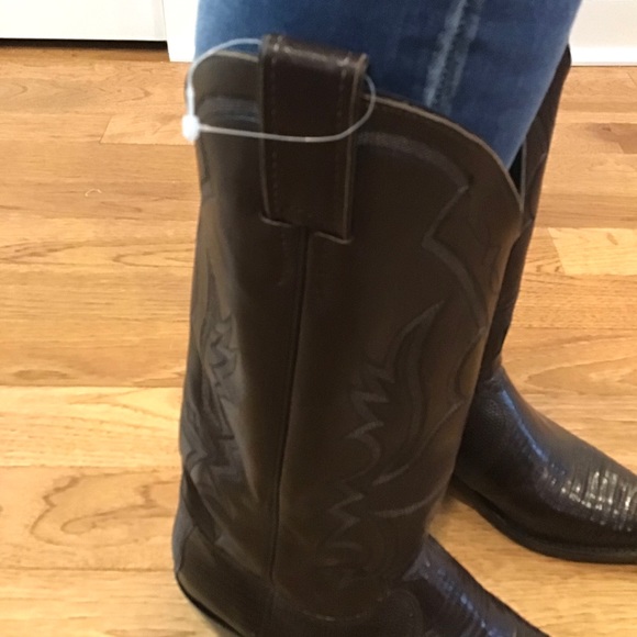 SALE❗️JUSTIN CHOCOLATE IGUANA LIZARD NARROW TOE - Picture 11 of 16